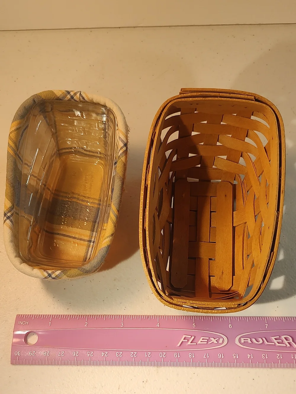 Longaberger Cilantro Basket,  Plastic Protector And Liner In Cornflower Plaid